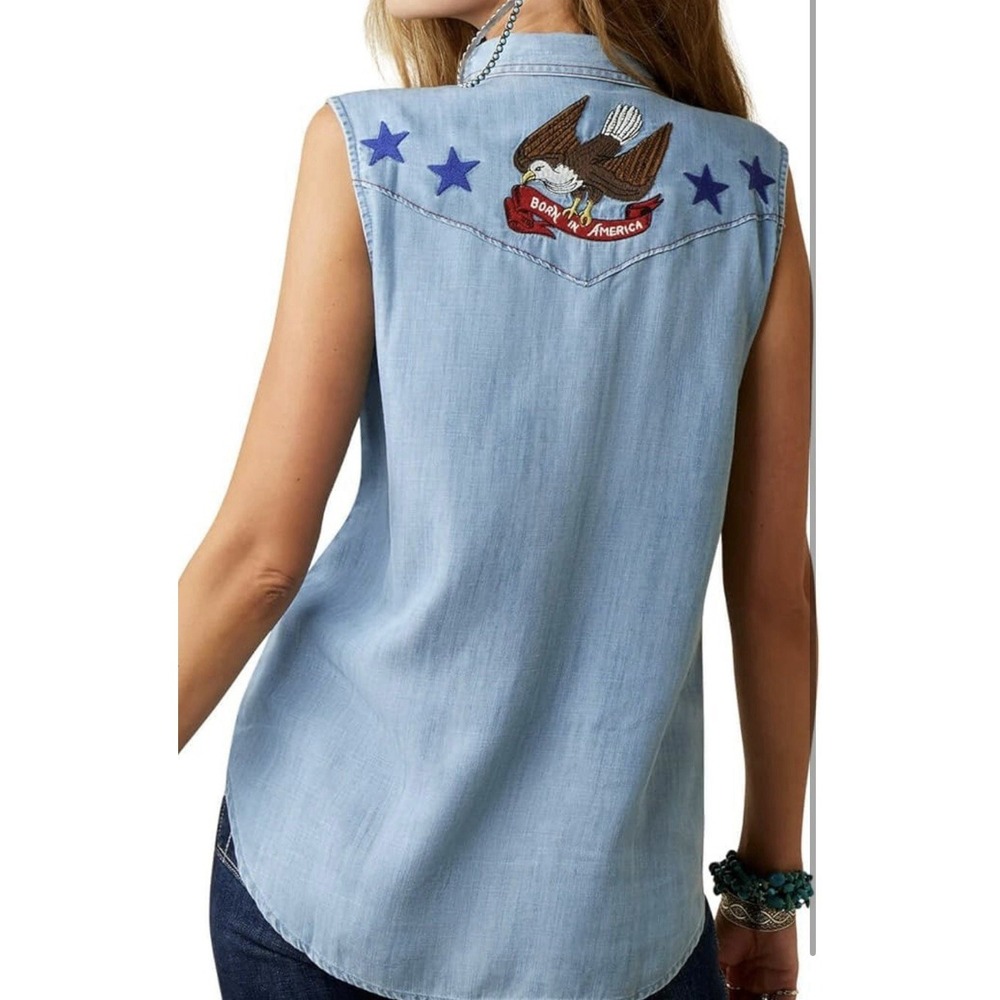 ARIAT Women's Liberty Embroidered Top, Medium Denim Blue, Size X Large - Picture 2 of 12